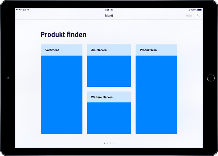 image: iPad prototype 1: start screen with first category